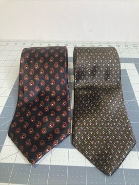 Lot Of 2 Vintage YVES SAINT LAURENT Silk Ties Paisley Geometric Logo